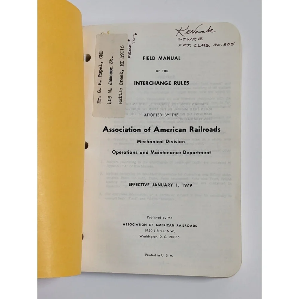 VTG 1979 AAR Field Manual Interchange Rules Railroad Mechanical Operations Book‎